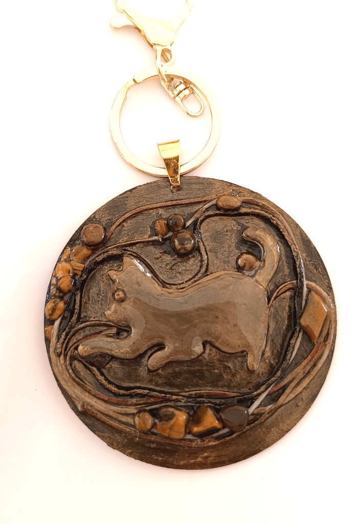 Χειροποίητο Bag Charm "Mystic Cat". Μοναδικό διακοσμητικό για τσάντα (One of a Kind) - 3