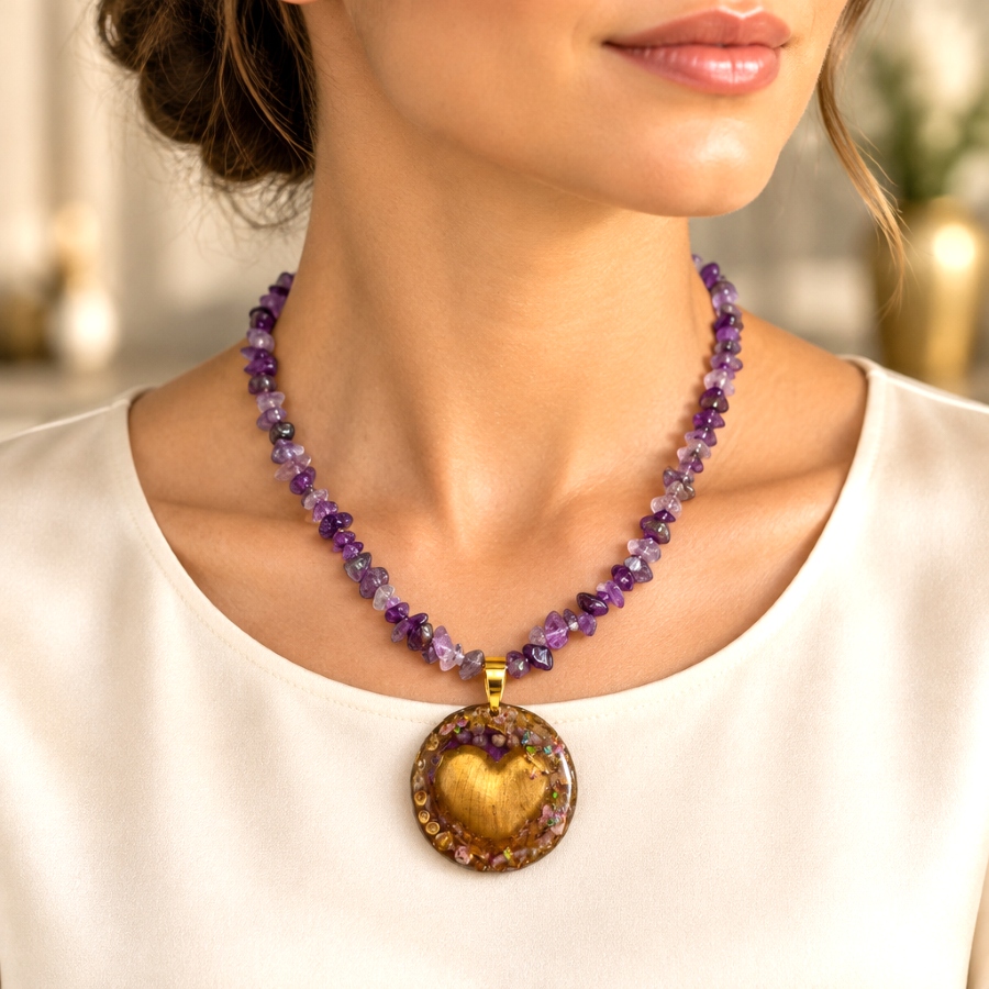 Χειροποίητο Μενταγιόν "Amethyra" (One of a Kind)